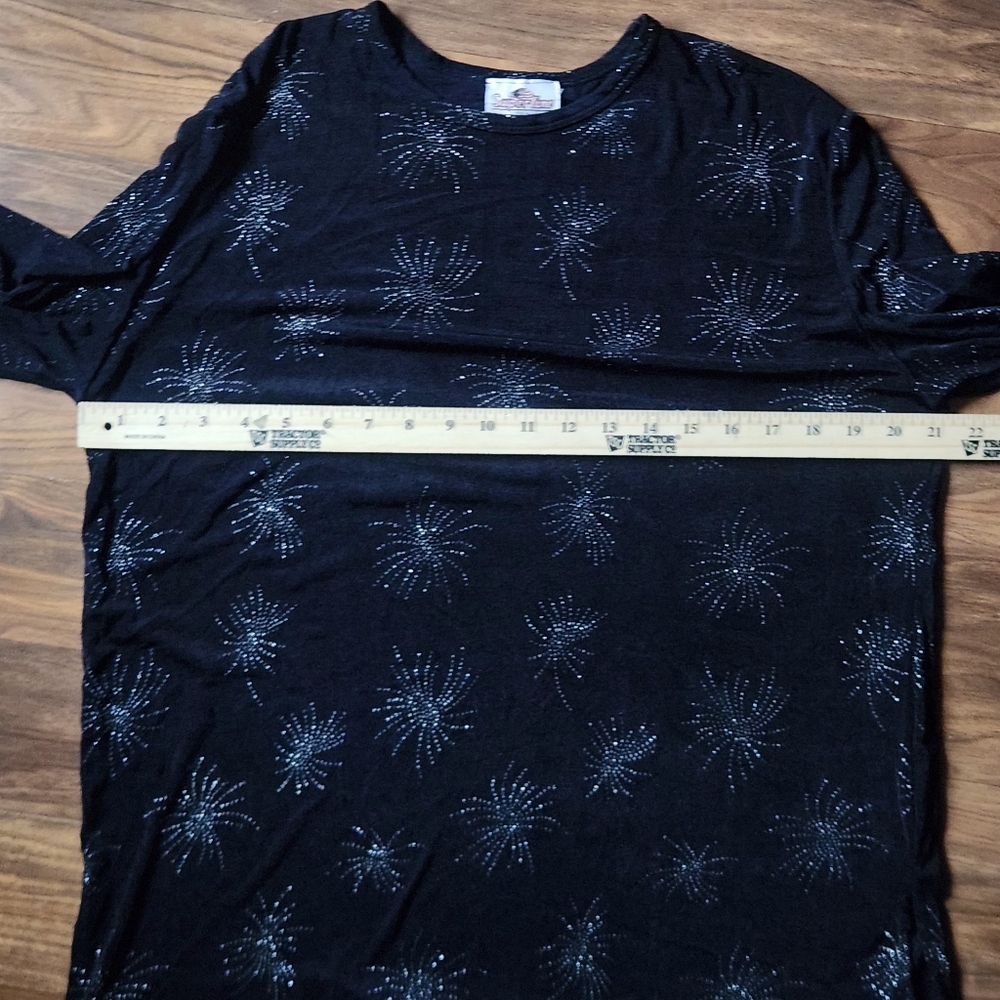 Y2K Black Sparkle Starburst Top Soft Grunge Minimalist Rhinestone - Picture 8 of 9